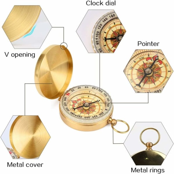 Compass Outdoor, Portable Pocket Compass Brass Classic Compass Po