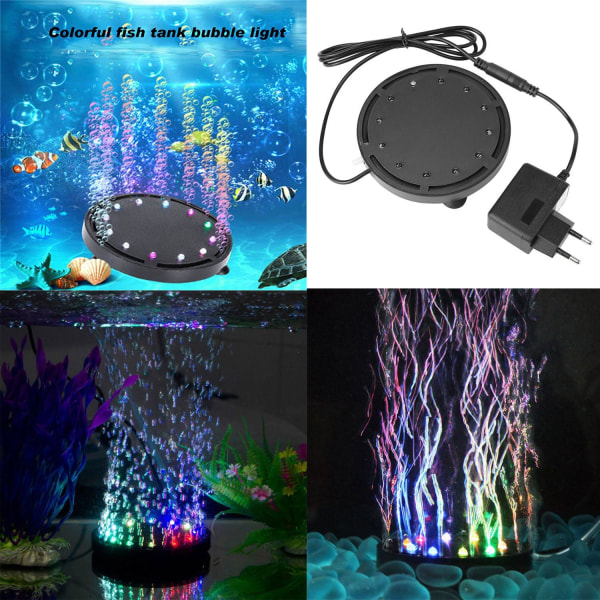 Akvarium 12 flerfarget RGB LED akvarium undervannsboble undervannslys natt hav / flerfarget LED akvarium luftesteinsskive, rund fisketankboble med automatisk fargeendring