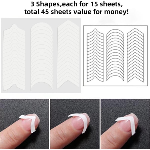 3 Designs French Manicure Nail Art Tarrat, Itsekiinnittyvä Nail T