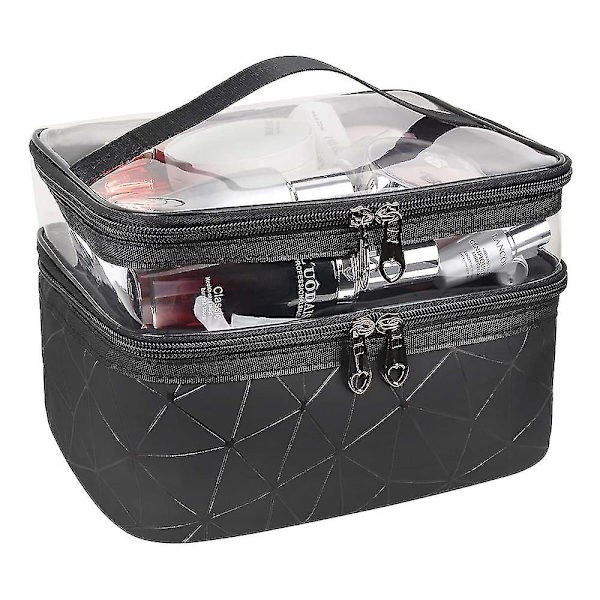 Toalettväska Dubbel Lager Kosmetisk Väska Transparent Resa Makeup