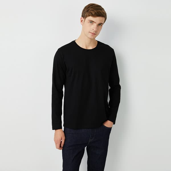Herre Langærmede Skjorter Casual Athletic Blød Bomuld Sort T-shirts til Mænd