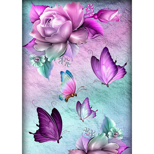 Diamantmålningssatser för vuxna, DIY 5D runda fullborrade fjärilsblommor diamantkonst, mycket lämplig för hobbyer i hemmet och väggdekoration (rosa fjäril)
