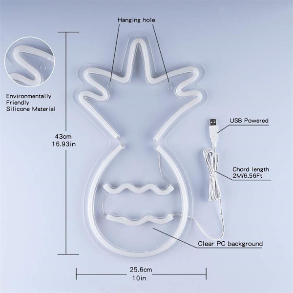 1 st LED Neonljusskylt Ananas USB Nattljus Dekorativ skylt