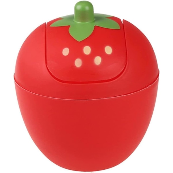 Mini papperskorgar, jordgubbs skrivbords papperskorg, rullande lock papperskorg, mat organisatör för kontor, sovrum, kontor, badrum, papperskorg, organisatör (röd)