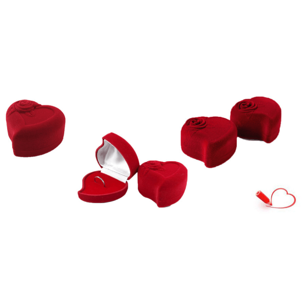 Hjärtformad röd ros smycken case för ringörhänge