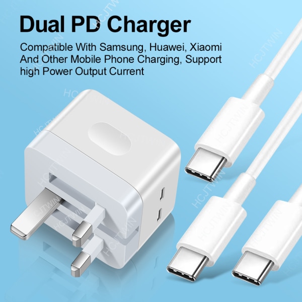 40W USB C snabbladdare, 2 USB-C portar, snabbladdare för iphone 13/