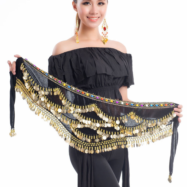 Kvinnors triangel magdansande höftsjal omlottklänning med guld coi