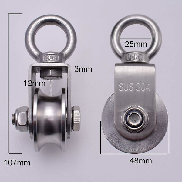 Lyftblock 500 kg med 2 kullager, block för kabel, 48 mm drag