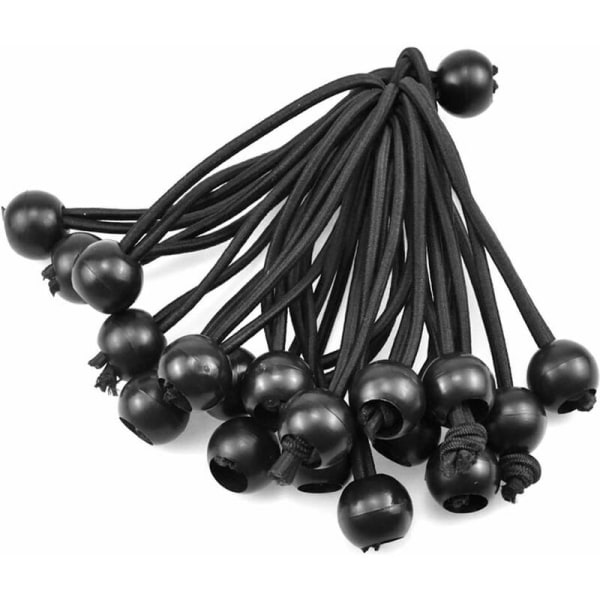 20 stk gummistrikksnor med ball, presenningsstrikk, svart gummibolle