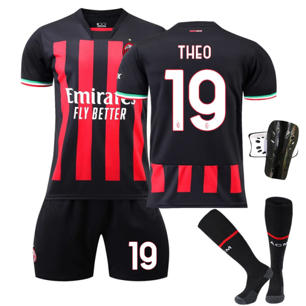 AC Milan hjemmefodbolddragt sort rød nr. 19 med sokker + beskyttelse