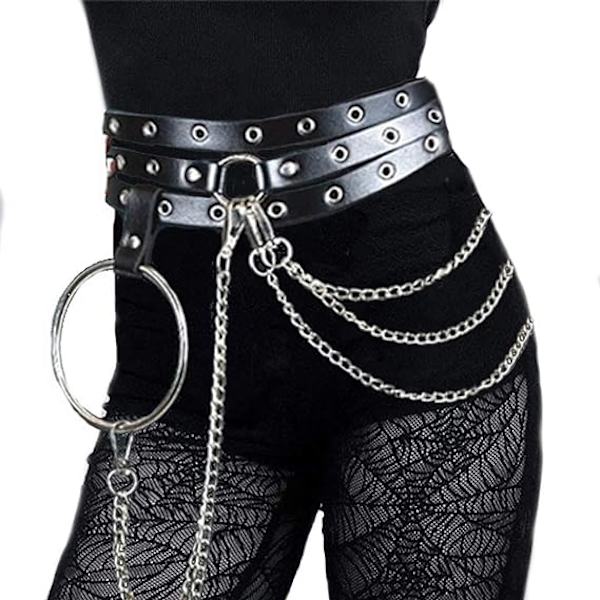 Punk midjebälte kedja läder svart mage kedjor lager goth kropp