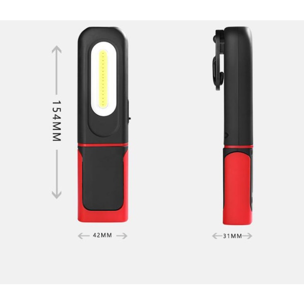 1 stk. Oppladbar LED-arbeidslampe, 2 i 1 inspeksjonslampe med 360 graders rotasjon og 5W COB LED-lommelyktlampe med camping DIY etc