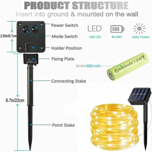 7M Solcellelyskæder, 50 LED-PVC-rør til udendørs IP