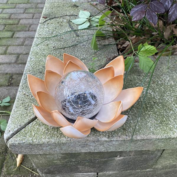 Lotus Solcellslampa, Ø 20 cm, Höjd 10 cm, metall, brun