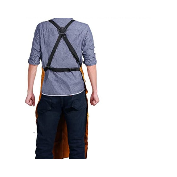 Svejseforklæde, arbejdsforklæde i okselæder med 6 lommer, 24" x 3