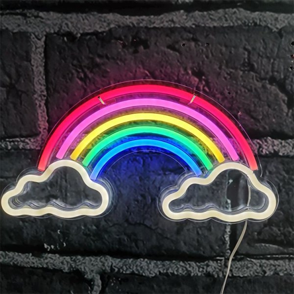 1 stk LED neonlysskilt regnbue og skyer USB natlys dekoration