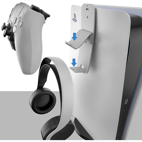 Handkontroll och hörlurshållare, PS5-headset och kontrollvägg