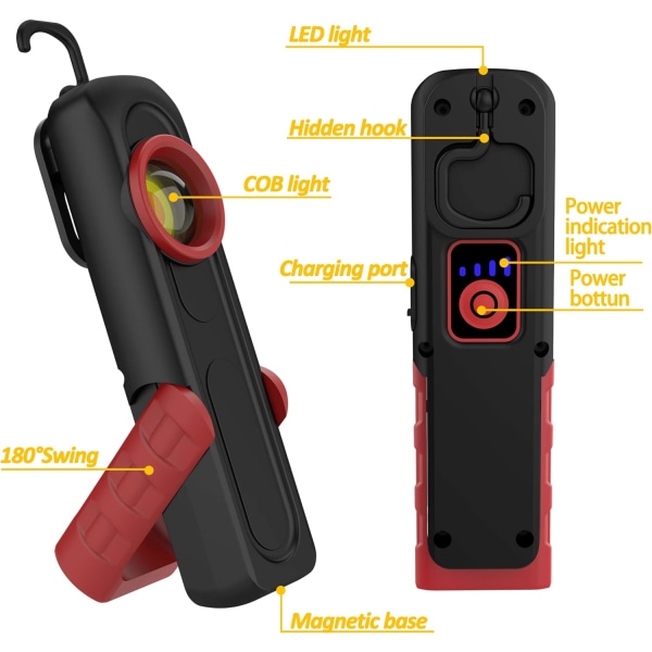 Genopladelig COB LED-arbejdslampe, bærbar LED-lommelygte inspektionslampe