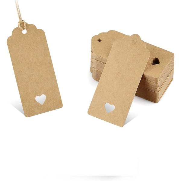 100 st 10x5cm/4x2 tum Kraftpapper Tomma Presentlappar Etiketter med Jute Garn (Brun)