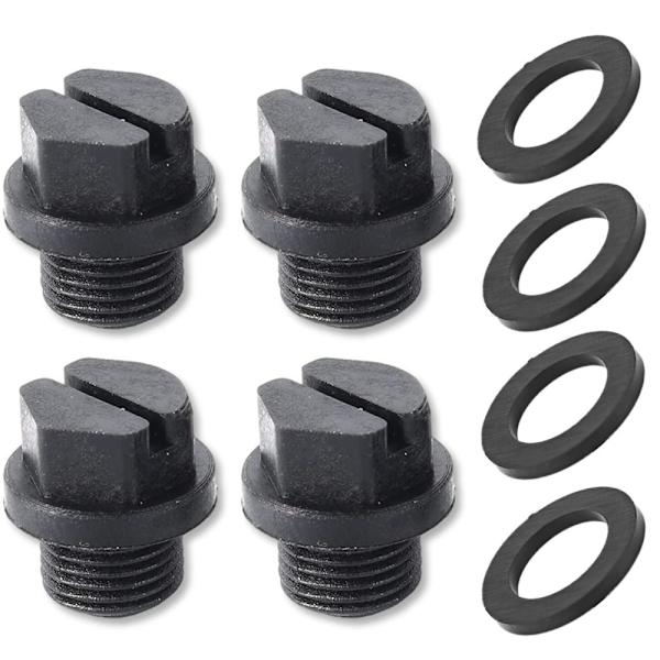4-pack, avtappningsplugg, poolplugg, med bricka, svart