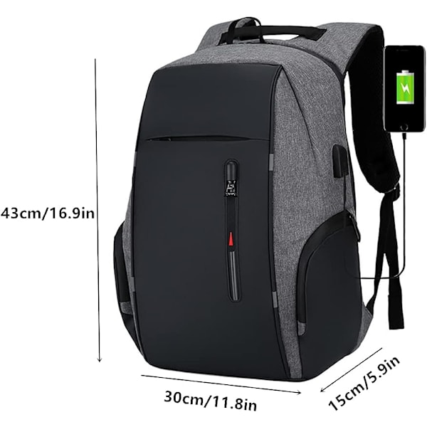 Vadderad 15,6\" laptopryggsäck med USB-laddningsport