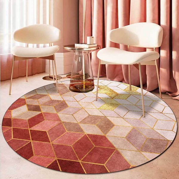 Nordisk rosa grön geometrisk rutig rund matta för flickor enkel F