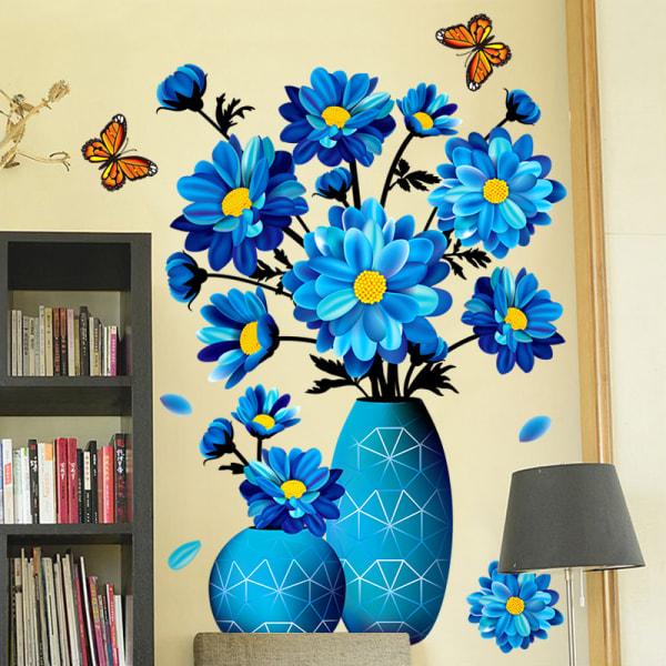 Vægklistermærke blomster i vase sommerfugle vægklistermærke vægdekoration