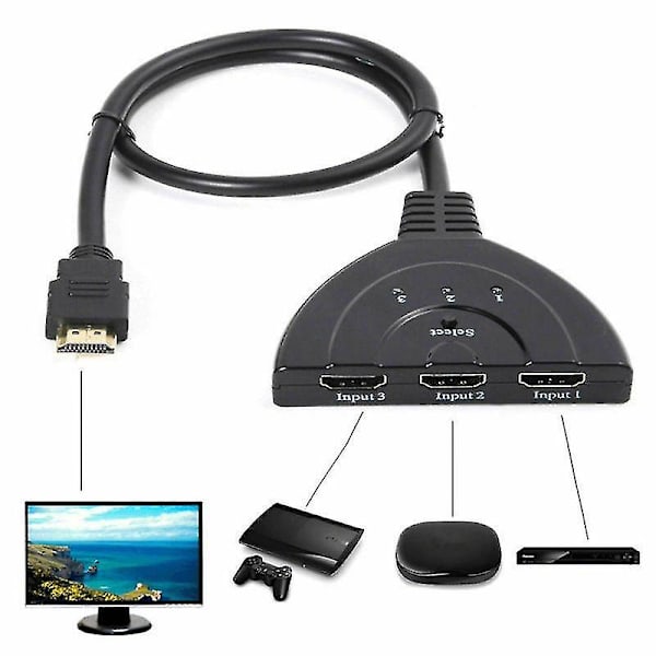 3-portars HDMI-splitterkabel 1080p Switch Hub-adapter för HDTV PS4