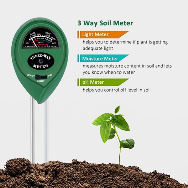Soil Tester Kit, 3 i 1 Soil Tester fugtmåler, lys og pH