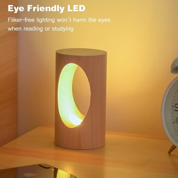 Trä LED-skrivbordslampa, sänglampa för sovrum, dimbar LED-belysning, kreativ bordslampa för heminredning, unik present till inflyttning