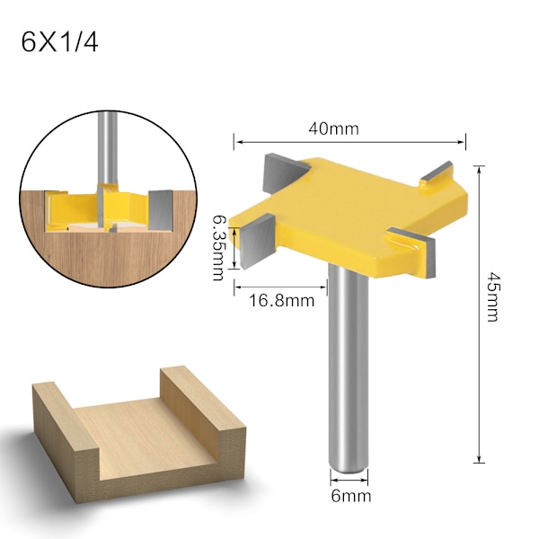 6mm skaftfräs CNC-fräsverktyg, träbearbetningsfräsverktygsplanare