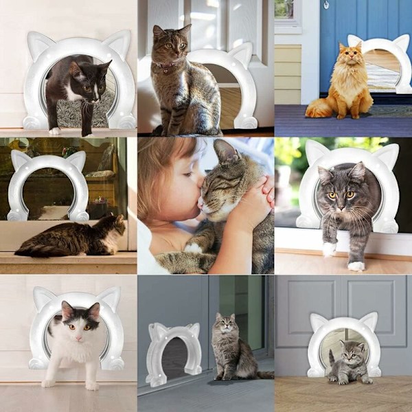 Kattlucka, kattlucka, 2-vägs stor hunddörr, ABS-plast kattlucka, kattlucka för ihålig PVC-innerdörr eller solid innerdörr vit 22,5X27X5,5cm,Vers