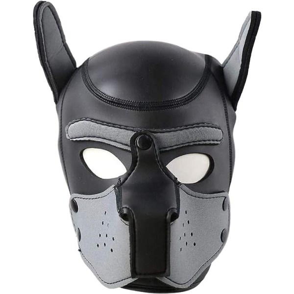 Hundemaske, Myk Latex Pet Play Hundemaske Valpemaske Svart Lær Hundemaske Med Ører Rollespill Full Head Mask