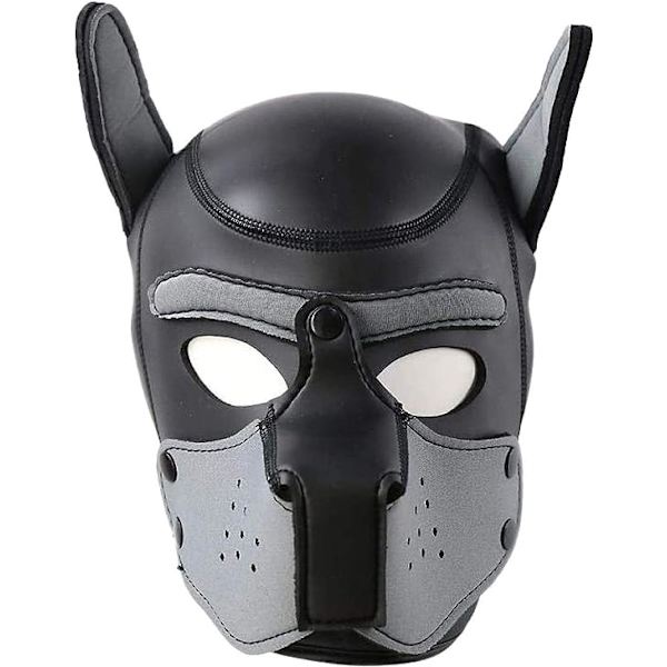Hundmask, Mjuk Latex Husdjursspel Hundmask Valpmask Svart Läder Hundmask Med Öron Rollspel Helmask