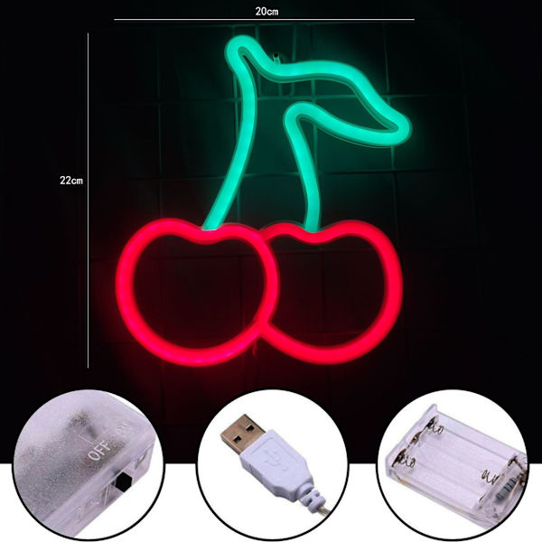 Körsbärs Neonljus för Sovrum Neon Skyltar Röd Grön Led Neon Vägg