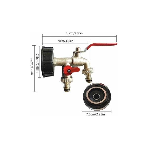 Hagedobbeltkran 1/2,1000L Tankkran Ibc Vannbeholderadapter