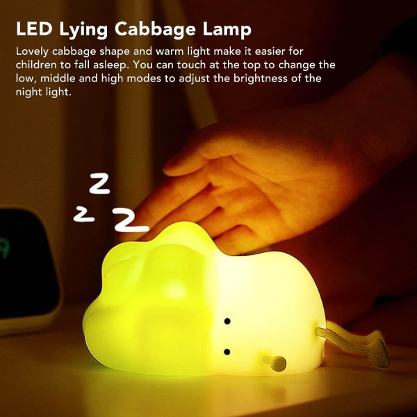 Laying Cabbage Night Light, LED Rechargeable Silicone Nursery Lam