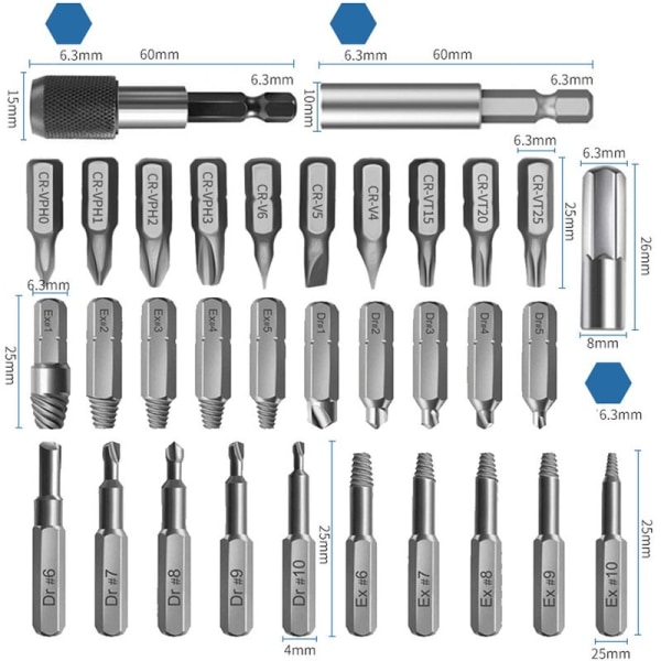 Skadad skruvextraktorset, Versailles höghastighetsstål 22PCS