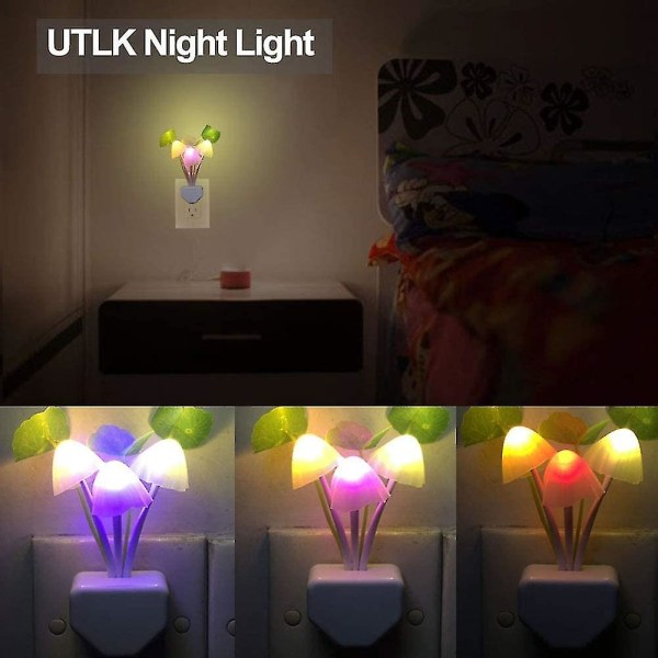 [2-pack] Plug-in Led Mushroom Night Light Lamp med Dusk to Dawn