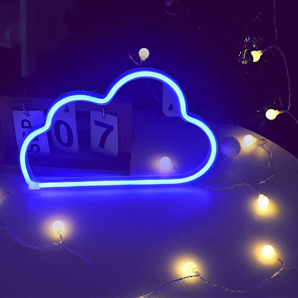 Moln Neon Skylt Ljus, LED Neon Ljus Väggljus Nattljus, Batteri eller USB-drivna Neonljus för Väggdekor, Sovrum, Barnrum, Vardagsrum, Bar, Fest, Jul, Bröllop (Blå)
