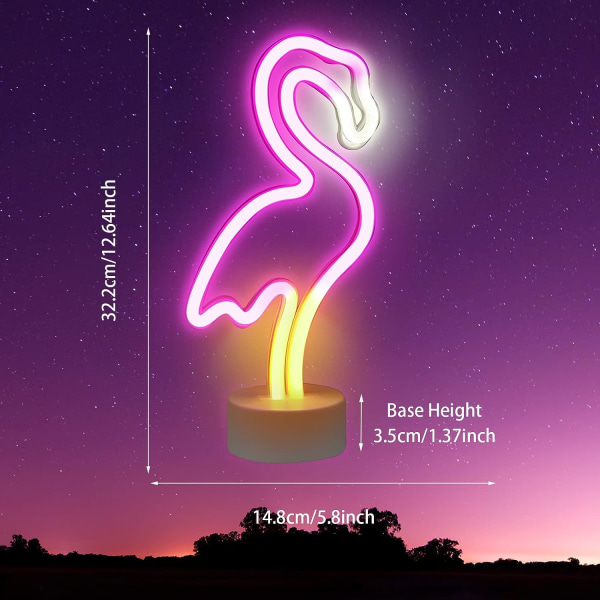 Flamingo Neon Logo LED Neon Art Pöytälamppu USB tai Paristo Pink Fl