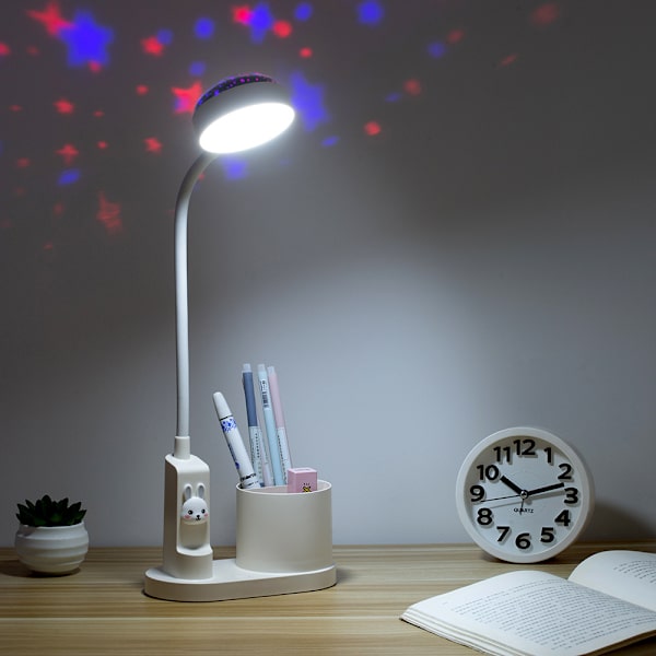 Barnens skrivbordslampa, studie bordslampa med pennhållare, byta sänglampa (vit)