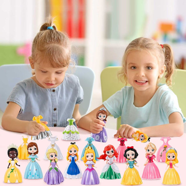 12 Prinsessor Figurer Leksak med 24 Kläder Prinsessa Deformationsleksaker Perfekt Dek