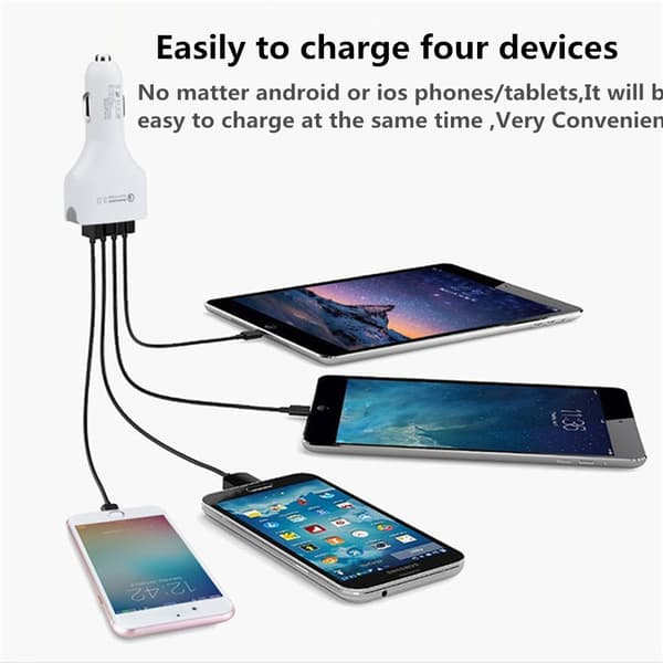 4-portars USB-billaddare för Apple- och Android-enheter, vit