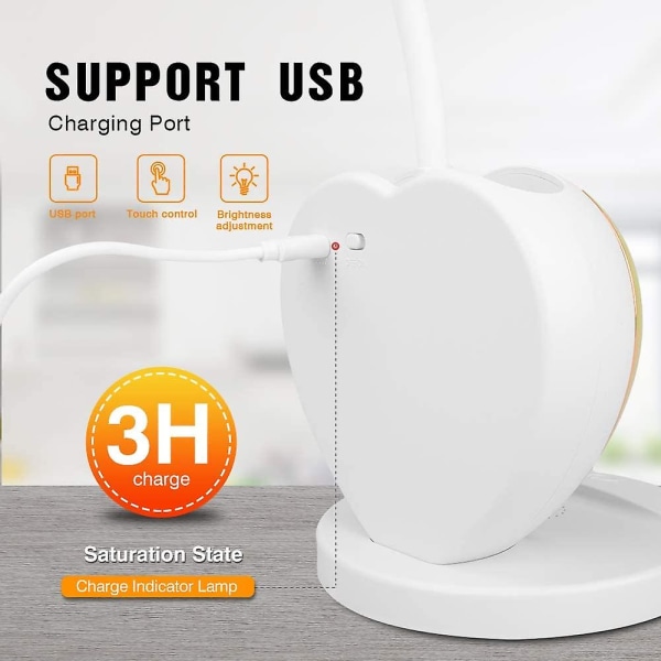 LED-skrivebordslampe for barn, liten skrivebordslampe med USB-ladeport