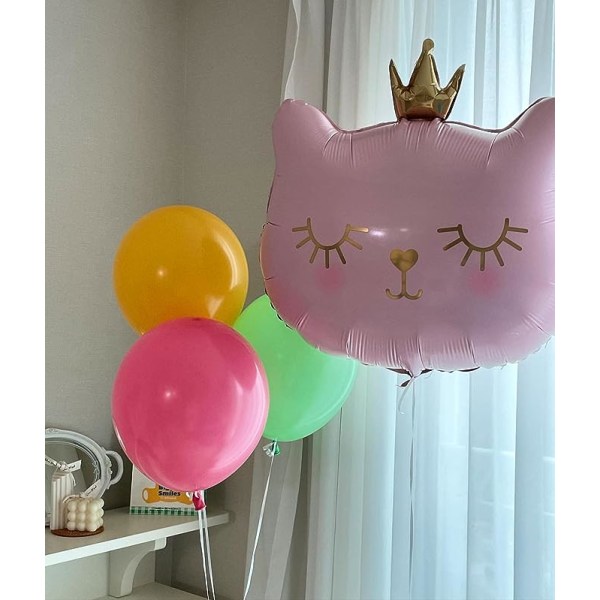 Pink Cat Balloner Folie Helium Adorable Crown Kitty Cat Formet Dyr Balloner (Pakke med 4)