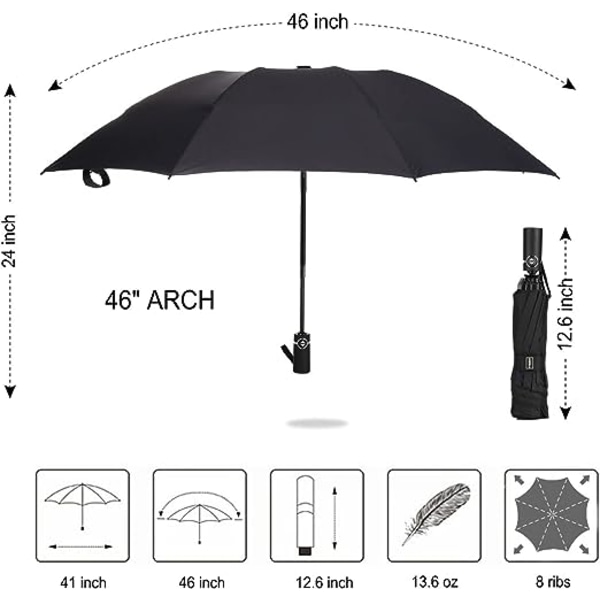 Paraply Vindtæt Rejse Paraply Kompakt Sammenfoldelig Omvendt Paraply