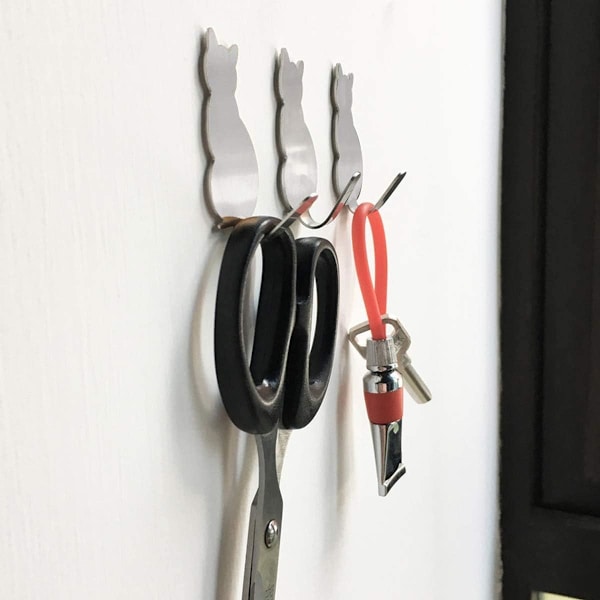4 st självhäftande handdukskrokar badrockskrokar kreativa kattdekorationsväggkrokar i rostfritt stål handdukshållare klädkrokar för badrum kök (silver)