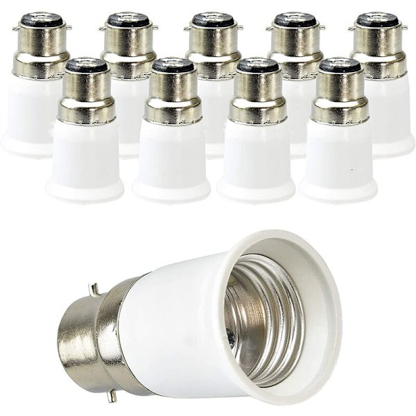 B22 till E27 sockeladapter, sockeladapter för LED-lampor och halogenlampor, maxeffekt 200W, 0250V, 120 graders värmebeständig, 10-pack