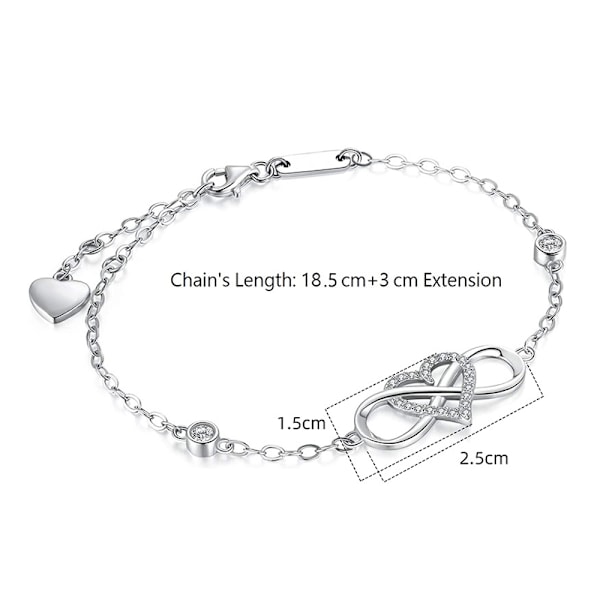 S925 Silver Figure 8 Hjärtarmband Hjärtformad Diamant Zirkon B